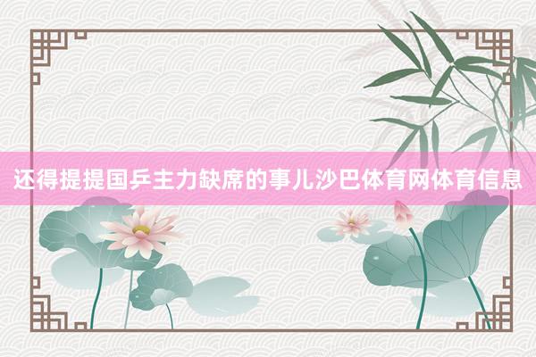 还得提提国乒主力缺席的事儿沙巴体育网体育信息