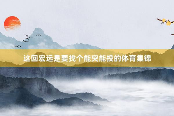 这回宏远是要找个能突能投的体育集锦