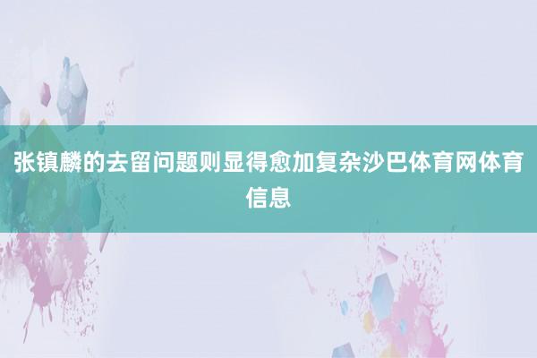 张镇麟的去留问题则显得愈加复杂沙巴体育网体育信息